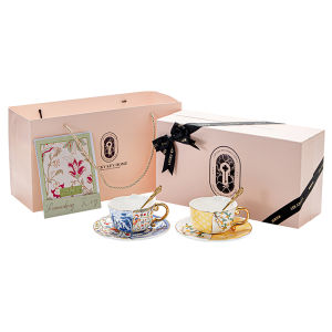 Luxury Bone China Coffee Cup Set Fine Blue And White Porcelain Cup Gift Box Moving New Home Gift High End Ceramic Coffee Cups