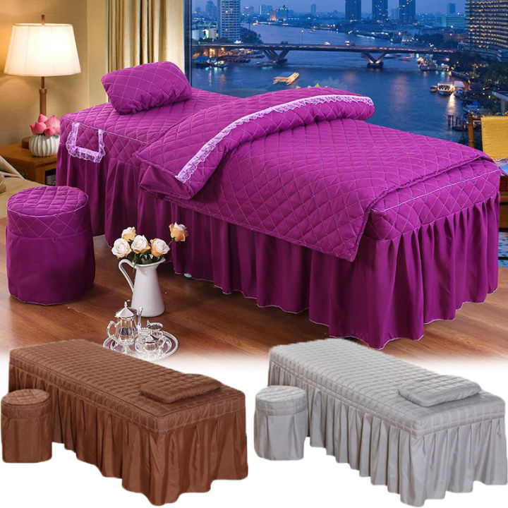 Massage Table Skirt Beauty Bed Sheet Pillowcase SPA Bed Cover with Hole