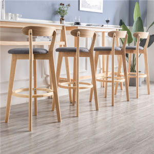 Solid Wood Bar Stool For Home Backrest Chair Scandinavian Bar Chair High Stool Modern Minimalist Milk Tea Shop Bar Stool