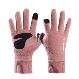 Men Winter Warm Fleece Thickened Touch Screen Non Slip Anti Slip Outdoor Riding Cycling Motorcycle Double Sided Thermal Gloves
