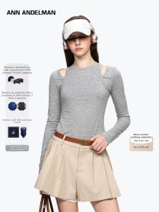 ANN ANDELMAN | Gray Slim Fit Round Neck Long Sleeve Layered Design T-Shirt Women