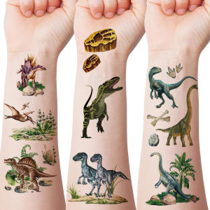 12 แผ่น 3D สีสัน Tyrannosaurus Rex Tattoo สติกเกอร์สมจริงไข่ไดโนเสาร์ Tyrannosaurus Rex รอยสักชั่วคราวกันน้ํา