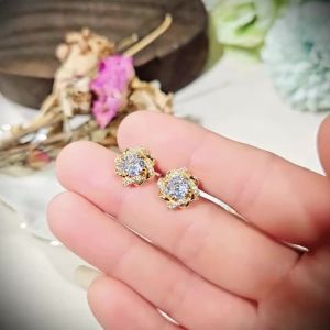 Huitan Dainty Gold Color Cubic Zirconia Stud Earrings for Women Fashion Contracted Design Bridal Wedding Earrings Luxury Jewelry