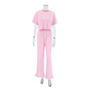 New Printed T-Shirt And Pants Set Long Pants Home Clothes Comfortable Spring Summer Womens Casual Home Wear Floral Pattern