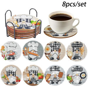 other | 8 pieces/set of diamond painted cartoon chef patterns DIY coasters with brackets non slip beverage coasters mosaic production