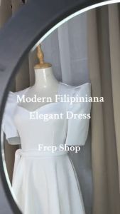 Elegant Camilla Neoprene Spandex Filipiniana Dress with Puff Sleeves - Midi Above Knee Full Length Regular Fit Solid Color