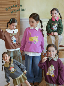 CGGYM Girls Cartoon Sweatshirt Casual Versatile Childrens Clothing Fleece-lined Autumn Spring Cute Top for Kids