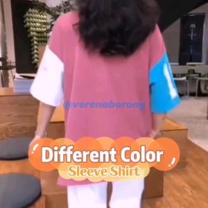 Korean Fashion Women T-Shirt Loose Top Basic Fashion Tee Casual Shirt Different Color Sleeve Blouse 210076 - Verena Borong