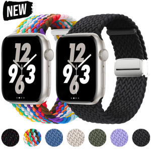Magnetic Nylon Braided Solo Loop Bracelet Strap Watch Band 45mm 44mm 40mm 41mm 49mm 42mm 38mm For Apple iWatch Series
