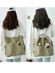 Large Capacity Canvas Shoulder Bag Womens Commuter Tote Bag School Class Crossbody Bag Backpack Three-Way Bag Youth Daily Match