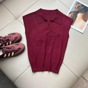 Fashionable V-neck Polo Knitwear Womens Pure Color Versatile Short Sleeve Sweater Timeless Style Summer 2025 New Arrival