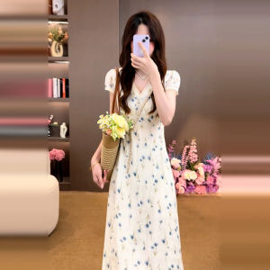 ZHENMANZI | French Style V-Neck Floral Long Dress