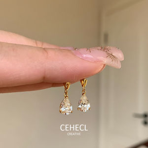 Elegant Drop Shaped Zircon Micro-Paved Earrings Womens Fashion Personality Trendy Copper Alloy Decorative Ear Jewelry