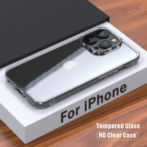 Original Transparent Tempered Glass Phone Cases For iPhone 16 14 11 12 13 15 Pro Max Plus Clear Hard Case Armor Shockproof Cover