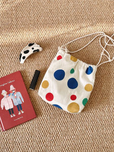 Liinle Homemade Color Little Polka Dot Back Good Mood Crossbody Drawstring Small Bag for Kids