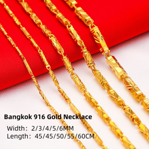 MINCYO Emas 916 Gold Bangkok Solid Pure Hexagonal Bamboo Necklace Retro