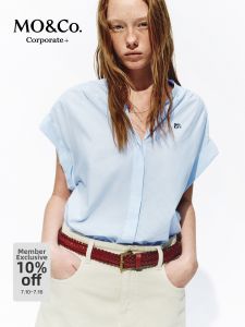 MO&Co. | Long-staple Cotton Striped Collarless Wide-shoulder Shirt
