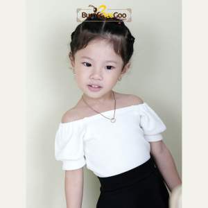 BumBeeGoo - Essie Top Sabrina Puffy / Baju Anak Perempuan Semi Crop Top Wafle Premium