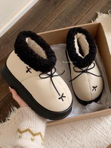 หวาน รองเท้าบู๊ตหิมะปมผีเสื้อ ผู้หญิง ฤดูหนาว กันน้ํา กันลื่น ก้นหนา น่ารัก อุ่น รองเท้าบูทสั้นภาคตะวันออกเฉียงเหนือ ผ้าฝ้าย รองเท้า