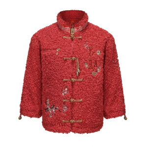 Chinese Style Childrens Plush Jacket Red New Year Visiting Parent-Child Clothes Autumn Winter New Arrival Shanghai Origin