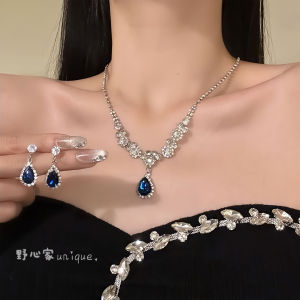 Original Ambitionist Dinner Celebrity Lightweight Luxury Waterdrop Zircon Necklace Elegant Ear Studs Evening Gown Set