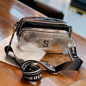 Korean Style Shiny Leather Small Square Bag Womens Crossbody Phone Bag Fashionable Shoulder Strap Diamond Padded Handbag