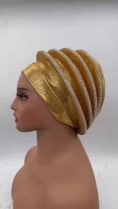 Luxury Diamonds Spiral Beret Turban for Women Afrcian Lady Head Wraps Female Berets Turban Nigeria Headpiece Wedding Party Gele