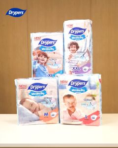 Drypers Wee Wee Dry Baby Tape Diapers NB60/ S80/ M60/ L58/ XL50/ XXL40 (1 Pack) - Super Dry Soft & Fit