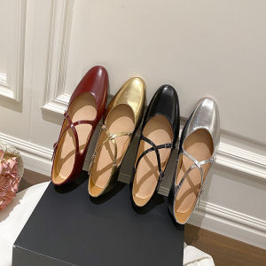 CAIZINI | Ballet Style Silver Leather Flat Shoe