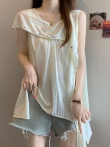 AIYITI | Ribbon Decor Sleeveless French Style Loose Plus Size Shirt