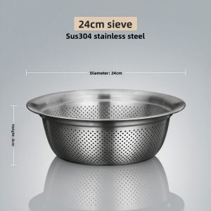 Food Grade 304 Stainless Steel Drain Basket Kitchen Rice Washing Basin Home Use Rice Cleaning Tool Metal Mesh Sieve for Cooking