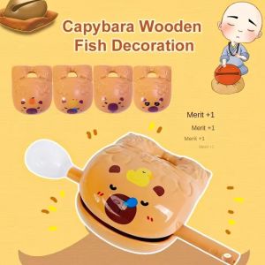 จี้พวงกุญแจปลาทำจากไม้ Capybara 4ชิ้นของเล่นคลายเครียดอารมณ์สำหรับเด็กพวงกุญแจรถเครื่องประดับรูปเครื่องดนตรีเคาะตั้งโต๊ะ