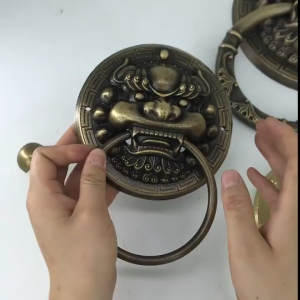 Sydneywind-ประตูไม้แหวนดึงสมัยเก่า มือจับประตู ฮวงจุ้ยทาวน์เฮาส์หัวสัตว์หัวสิงโตโบราณเคาะประตูทองแดงบริสุทธิ์
