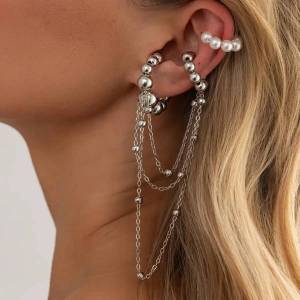 Ingemark | Ingemark Bohemia Imitation Pearl Metal Chain Long Tassel C-Shaped Ear Holes Earbone Clip Women No Piercing Clip Earring Jewelry
