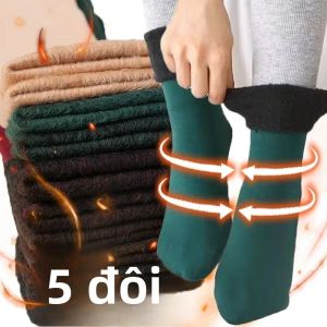 Nữ Mùa Đông Nhiệt Nhung Tất Len Dày Trang Ủng Mềm Giày Giữa Ống Nhà Tầng Phong Cách Harajuku Đồng Màu