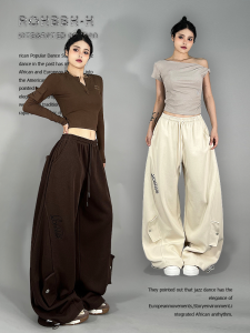 ROKBBK-K Street Style Loose Fit Versatile Womens Hip Hop Dance Sport Pants Casual Straight Leg Cotton Trousers for Jazz Dance