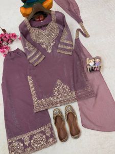 [ PRE-ORDER] 2026 SEPT WOMEN MAUVE PURPLE PAKISTANI EMBROIDERED PALAZZO SUIT 3PCS KURTA PANTS DUPATTA INDIAN BOLLYWOOD PARTY WEDDING WEAR M TO 2XL( DELIVERY 10 WORKING DAYS) ETA: 2026-12-30