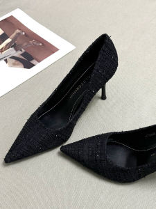 Fashionable Black Silk Slip-On High Heels Womens Spring Autumn New Style Elegantly Versatile Soft Bottom Commute Single Shoes Thin Heel