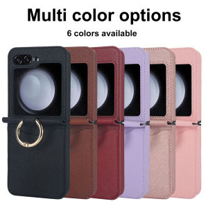 Ring Case for Samsung Galaxy Z Flip 7 Case Card Slots Wallet Premium Saffiano Leather Hinge Protection Phone Case for Galaxy Z Flip 6 CaseZ Flip 5 CaseZ Flip 4 Case
