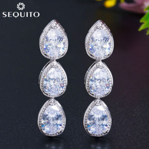 SEQUITO Gorgeous Wedding Jewelry Shinning Cubic Zirconia Long Water Drop Dangle Earrings for Women Engagement Gift SE438