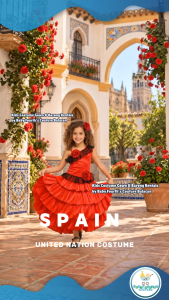 United Nation Spain Spanish Flamenco Dress Costume for Kids Girl for National Attire for UN Events