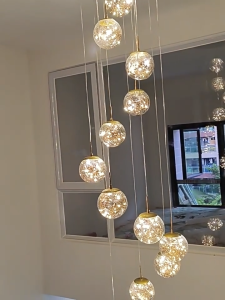 Starry Sky Staircase Lamp – Crystal Ball LED Chandelier for Modern Home Decor | Elegant Stair Lighting