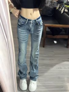 American Style Low Waist Bell Bottom Jeans Womens Slim Fit Retro Elastic Narrow Version Denim Pants Autumn New Design