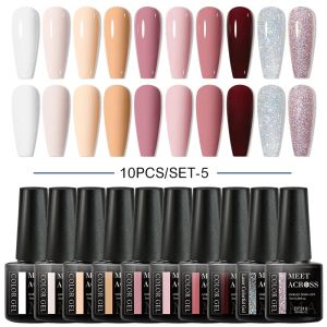MEET ACROSS 10PCS/SET Gel Nail Polish Trendy Colors DIY Nail Supplies HEMA FREE Varnish Manicure Kit Long Lasting UV/LED Hybrid