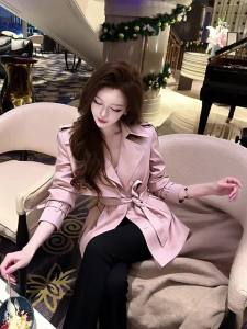 QFN | Trendy Popular High-quality Refined Cinch Waist Pink Coat