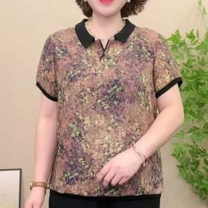 QIAOXIZI | Áo Thun Polo Sọc Dây Lỏng Giảm Cân Tay Ngắn Thời Trang