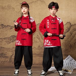 Childrens New Year Performance Costume Martial Arts Style Cotton Traditional Hanfu Tang Suit Male Female Version Stage Performance Outfit