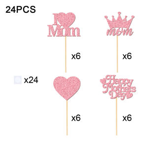 YOMDID 24Pcs Happy Mothers Day Cupcake Toppers Mom Cake Toppers Mothers Day Cake Decorations Cake Topper Mothers Day Cake Picks