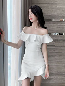 ชุดเดรสเกาะอกสำหรับงานเลี้ยงวันเกิดสีขาวชุดเดรสตัวเล็กสำหรับผู้หญิงชุดเดรสคอปาดเข้ารูปเซ็กซี่เรียบหรูใส่ช่วงฤดูร้อนสำหรับร้านกลางคืน