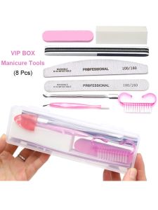 8pcs Nail Files Set 100\180 Nail Sanding Buffer Professional Manicure Files Makeup Pedicure Brushes Tool Extension Kits